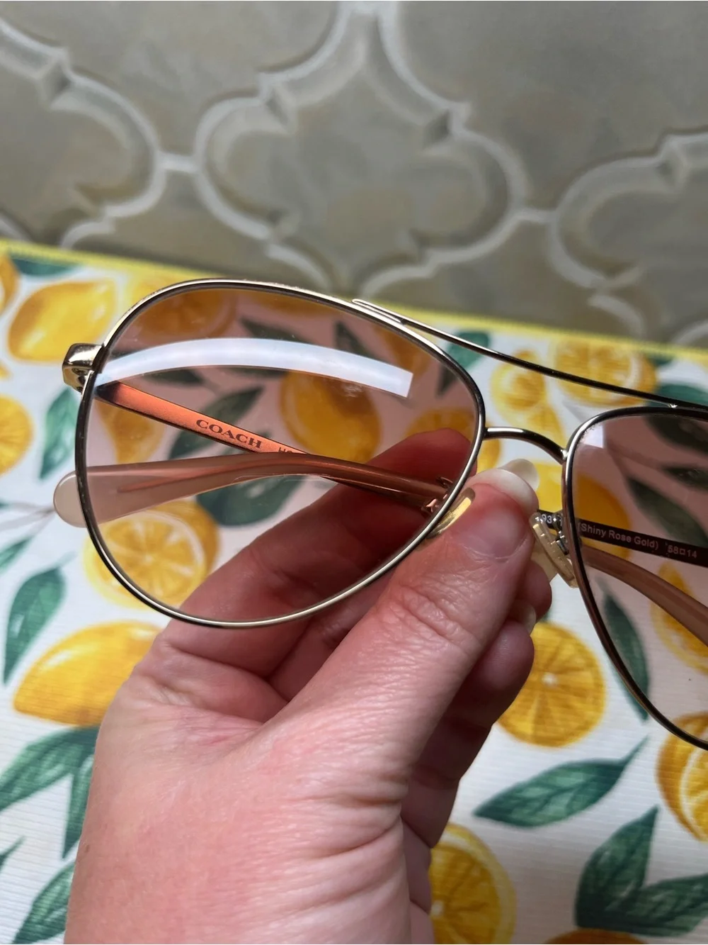 Coach Rose Gold Aviator Sunglasses with Pink Gradient Lenses